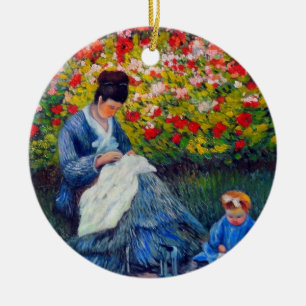 Adorno De Cerámica Madre y niño monet en el jardín