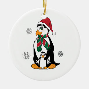 Adorno De Cerámica Madre y polluelo del pingüino