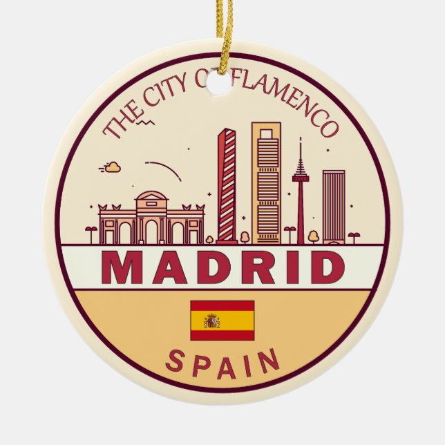 Adorno De Cerámica Madrid España City Skyline Emblem (Frente)