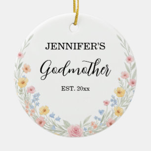 Adorno De Cerámica Madrina floral nombre personalizado y año
