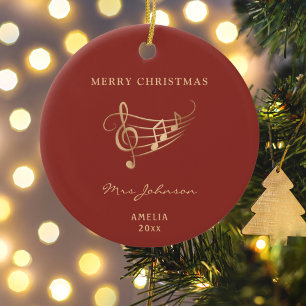 Adorno De Cerámica Maestra musical Red Gold Elegantes Navidades