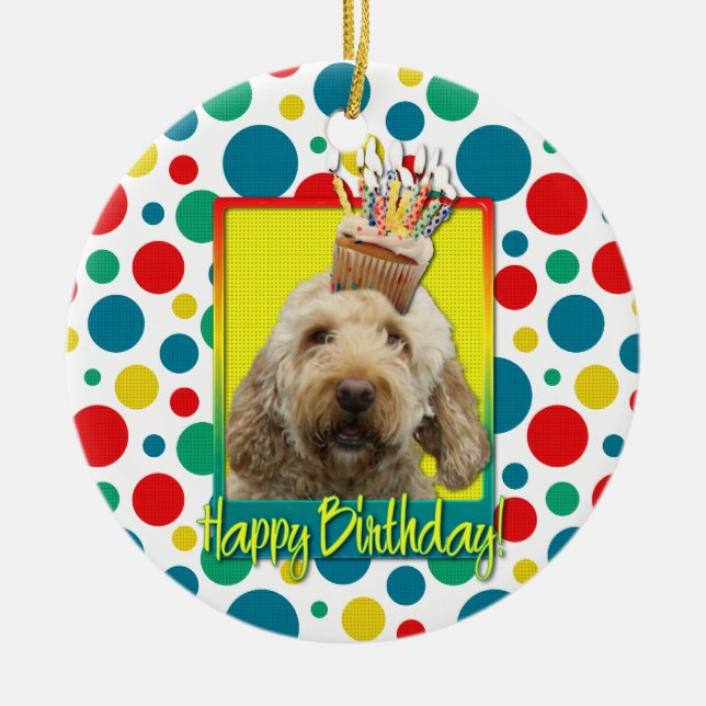 Adorno De Cerámica Magdalena del cumpleaños - GoldenDoodle (Frente)