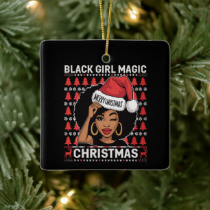 Adorno De Cerámica Magia de Chica Negra Feliz Navidad Afroamericana 