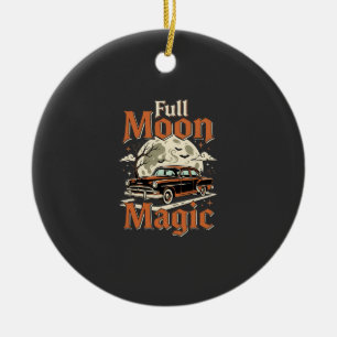 Adorno De Cerámica Magia de Coche Antiguo en Luna Llena de Halloween