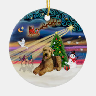 Adorno De Cerámica Magia de Navidad - Airedale 5 (acostado)