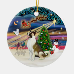 Adorno De Cerámica Magia de Navidad - Akita (marrón y blanco)