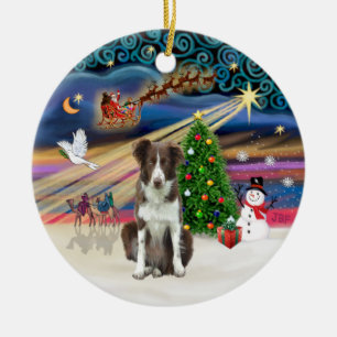 Adorno De Cerámica Magia de Navidad - Border Collie (marrón y blanco)