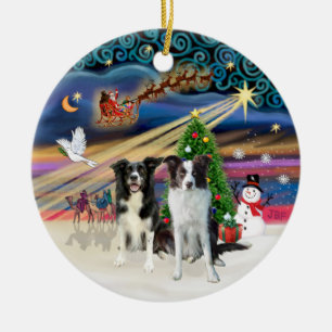 Adorno De Cerámica Magia de Navidad - Border Collies (dos-B-Brn)