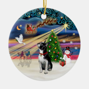 Adorno De Cerámica Magia de Navidad - Boston Terrier (mirando hacia a