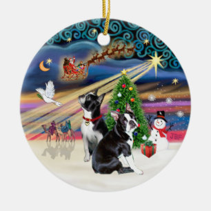 Adorno De Cerámica Magia de Navidad- Boston Terriers (dos)
