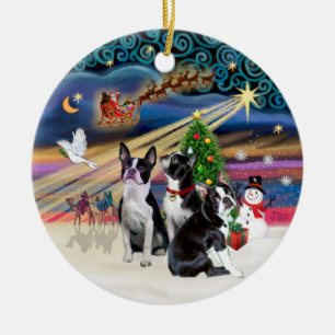 Adorno De Cerámica Magia de Navidad - Boston Terriers (tres)