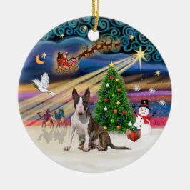 Adorno De Cerámica Magia de Navidad - Bull Terrier (atigrado y blanco