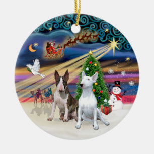 Adorno De Cerámica Magia de Navidad - Bull Terriers (dos)