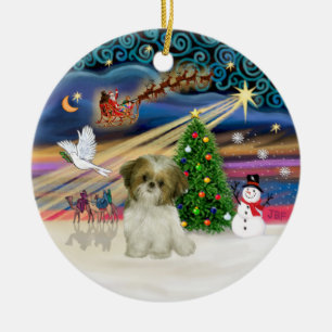 Adorno De Cerámica Magia de Navidad - Cachorro de Shih Tzu (marrón y