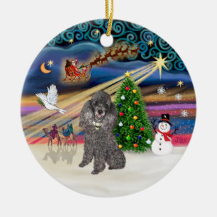 Adorno De Cerámica Magia de Navidad - Caniche Min. Plateado