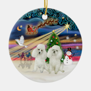 Adorno De Cerámica Magia de Navidad - Caniches (DOS juguetes blancos)