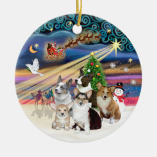 Adorno De Cerámica Magia de Navidad - Cinco Corgis Galeses