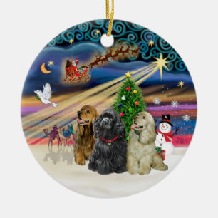 Adorno De Cerámica Magia de Navidad - Cocker Spaniels (tres)