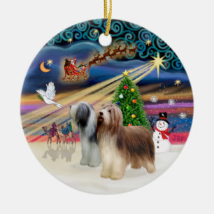 Adorno De Cerámica Magia de Navidad - Collie Barbudo (dos de pie)