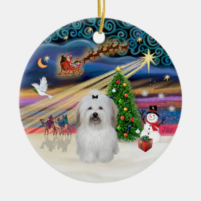 Adorno De Cerámica Magia de Navidad - Coton de Tulear (arco) (Frente)