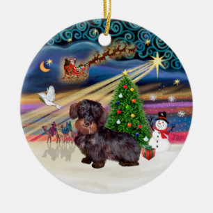 Adorno De Cerámica Magia de Navidad - Dachshund de pelo duro