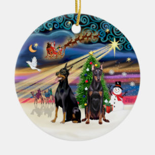 Adorno De Cerámica Magia de Navidad - Dobermans (dos)