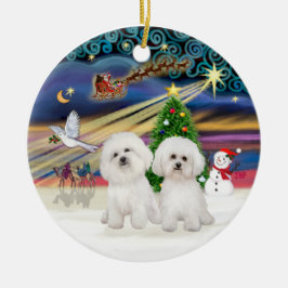 Adorno De Cerámica Magia de Navidad - Dos Bichon Frise