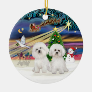 Adorno De Cerámica Magia de Navidad - Dos Bichon Frise
