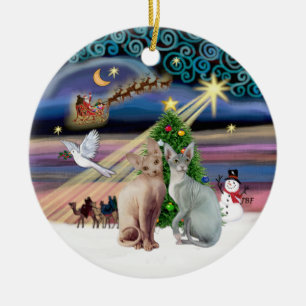 Adorno De Cerámica Magia de Navidad - Dos gatos Sphynx