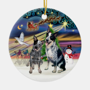 Adorno De Cerámica Magia de Navidad - Dos Perros Boyeros Australianos