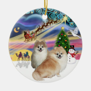 Adorno De Cerámica Magia de Navidad - Dos Pomerania (WS+beige)
