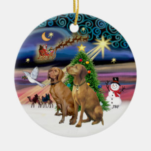 Adorno De Cerámica Magia de Navidad - Dos Vizslas