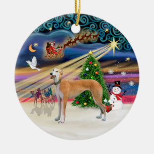 Adorno De Cerámica Magia de Navidad - Galgo gris claro rojo