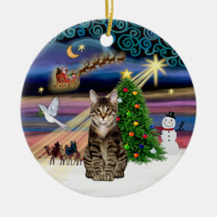 Adorno De Cerámica Magia de Navidad - gato atigrado tabby