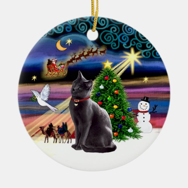 Adorno De Cerámica Magia de Navidad - gato azul ruso (Frente)