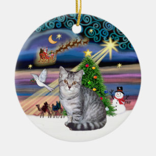 Adorno De Cerámica Magia de Navidad - gato de Pestaña Plateada