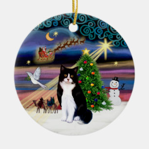 Adorno De Cerámica Magia de Navidad - gato negro y blanco (ASH)