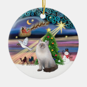 Adorno De Cerámica Magia de Navidad - gato Ragdoll (crema azul)