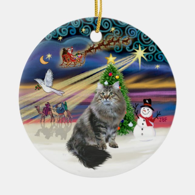 Adorno De Cerámica Magia de Navidad - Gato siberiano (Frente)