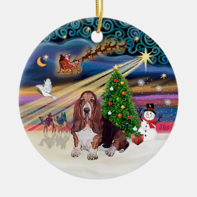 Adorno De Cerámica Magia de Navidad - Hound Basset (Frente)