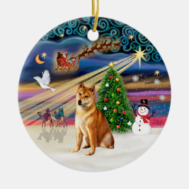 Adorno De Cerámica Magia de Navidad - Inu Shiba 7 (Frente)