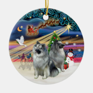 Adorno De Cerámica Magia de Navidad - Keeshond (dos)