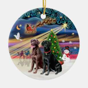 Adorno De Cerámica Magia de Navidad - Labradors (negro + chocolate)