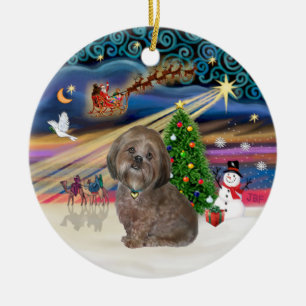 Adorno De Cerámica Magia de Navidad - Lhasa Apso (marrón)