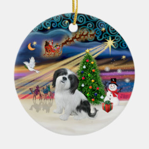 Adorno De Cerámica Magia de Navidad - Lhasa Apso (negro y blanco)