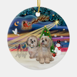 Adorno De Cerámica Magia de Navidad - Lhasa Apsos (dos-R-L)