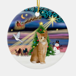 Adorno De Cerámica Magia de Navidad - Naranja - gato atigrado blanco 