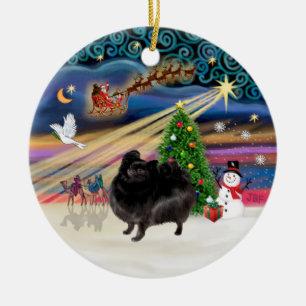 Adorno De Cerámica Magia de Navidad - Pomerania (soporte negro)