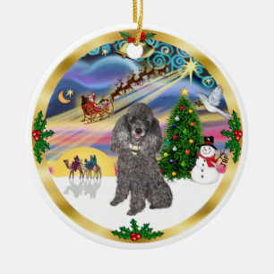 Adorno De Cerámica Magia de Navidad - Poodle de juguete plateado