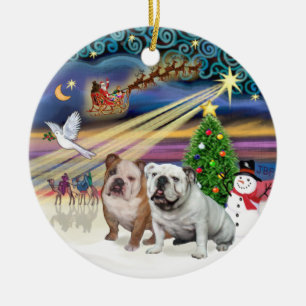 Adorno De Cerámica Magia de Navidad (R) - Dos Bulldogs Ingleses